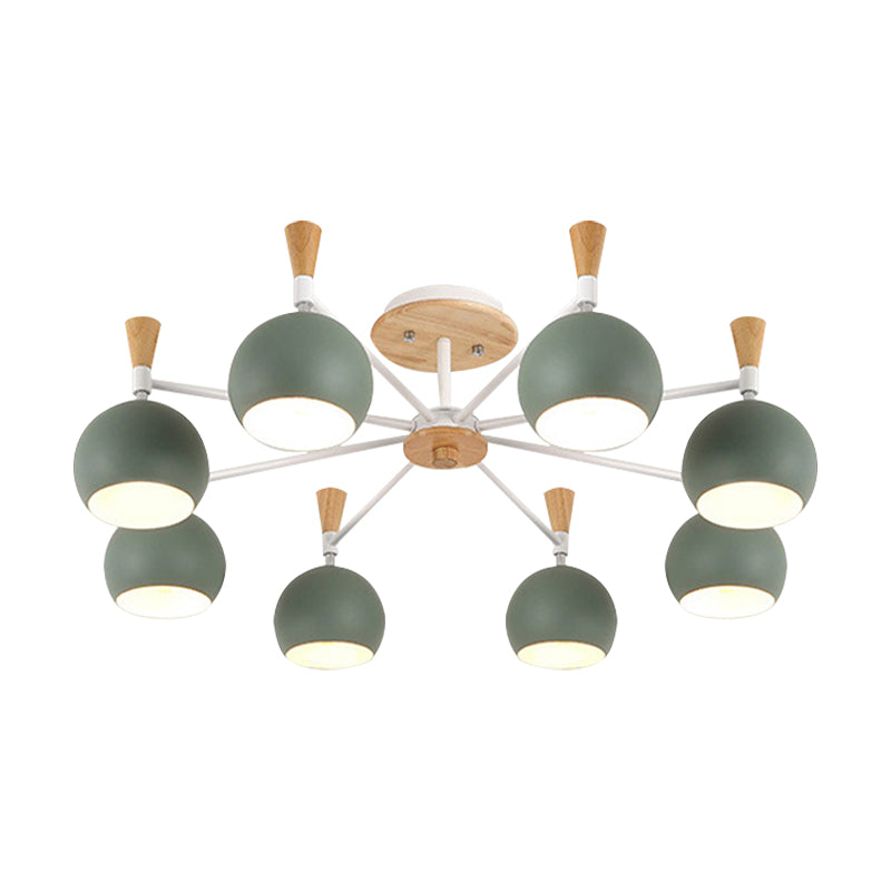 Macaron Nordic Orb Hanging Pendant 8 Bulbs Metal Chandelier Light for Nursing Room Clearhalo 'Ceiling Lights' 'Chandeliers' Lighting' options 187394