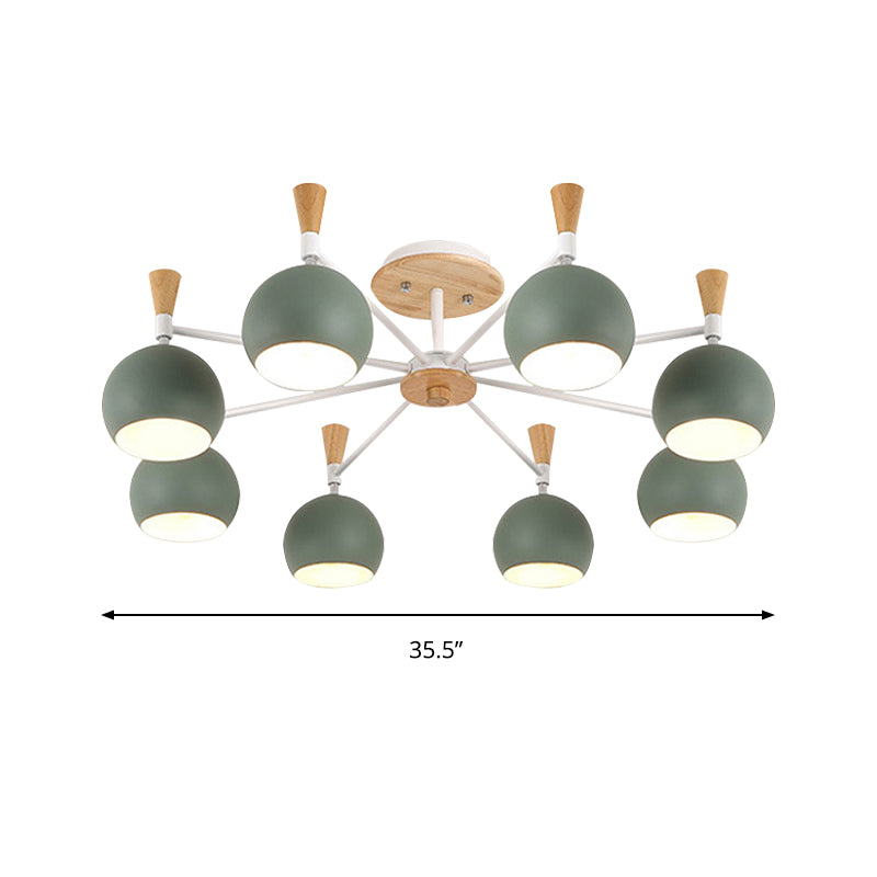 Macaron Nordic Orb Hanging Pendant 8 Bulbs Metal Chandelier Light for Nursing Room Clearhalo 'Ceiling Lights' 'Chandeliers' Lighting' options 187395