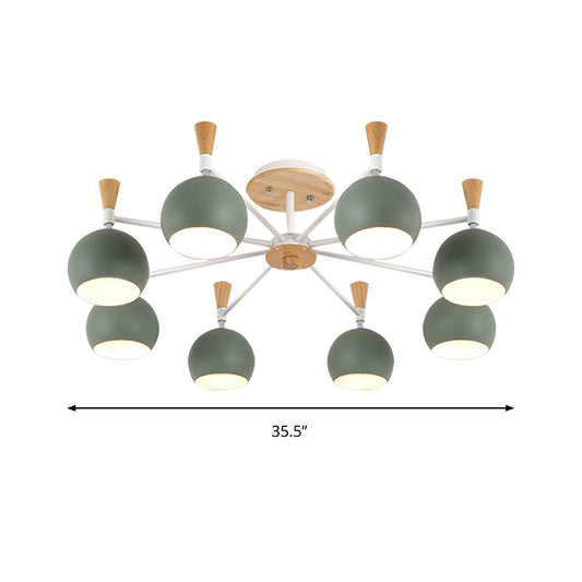 Macaron Nordic Orb Hanging Pendant 8 Bulbs Metal Chandelier Light for Nursing Room Clearhalo 'Ceiling Lights' 'Chandeliers' Lighting' options 187395