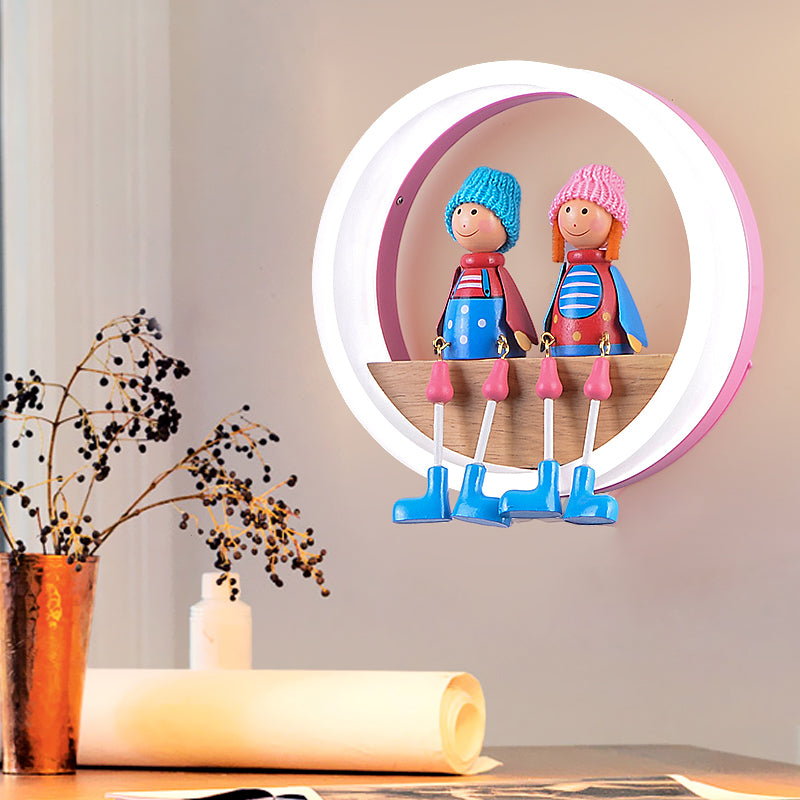 Cartoon Big O Wall Light with Couple Acrylic Sconce Light for Child Bedroom Restaurant Pink Clearhalo 'Wall Lamps & Sconces' 'Wall Lights' Lighting' 187509