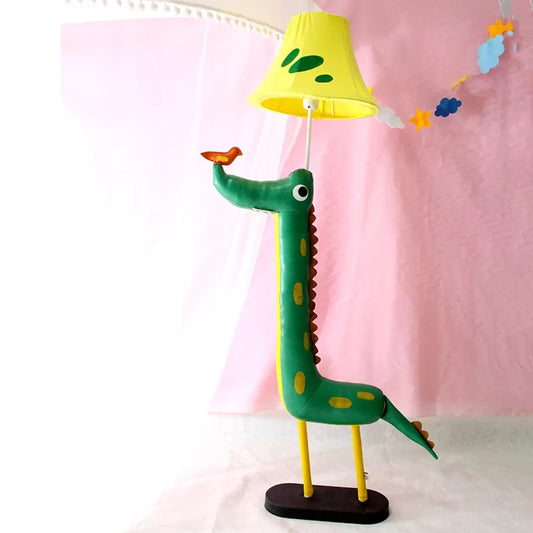Green Dinosaur Floor Lamp with Yellow Shade 1 Head Cartoon Fabric Floor Light for Kid Bedroom Yellow Clearhalo 'Floor Lamps' 'Lamps' Lighting' 187630