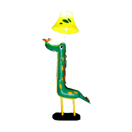 Green Dinosaur Floor Lamp with Yellow Shade 1 Head Cartoon Fabric Floor Light for Kid Bedroom Clearhalo 'Floor Lamps' 'Lamps' Lighting' 187632