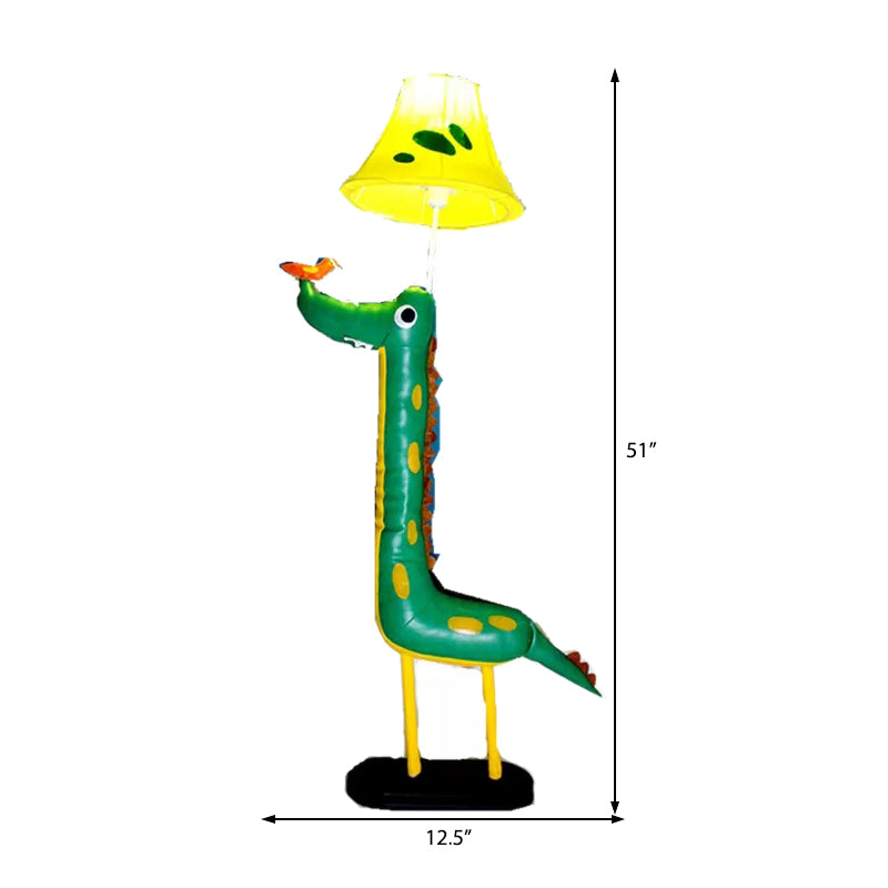 Green Dinosaur Floor Lamp with Yellow Shade 1 Head Cartoon Fabric Floor Light for Kid Bedroom Clearhalo 'Floor Lamps' 'Lamps' Lighting' 187633