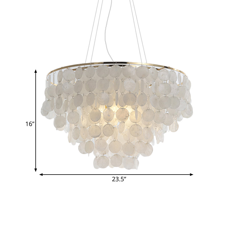 4 Lights Waterfall Pendant Chandelier Contemporary Shell Hanging Pendant Light in White Clearhalo 'Ceiling Lights' 'Chandeliers' 'Modern Chandeliers' 'Modern' Lighting' 187668