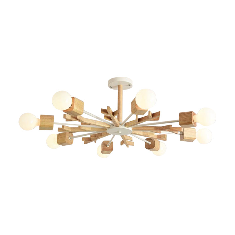 Japanese Style Beige Pendant Light Snowflake Shape Wood Chandelier for Bedroom Clearhalo 'Carpenter Chandeliers' 'Ceiling Lights' 'Chandeliers' 'Industrial' 'Modern Chandeliers' 'Modern' Lighting' 187806