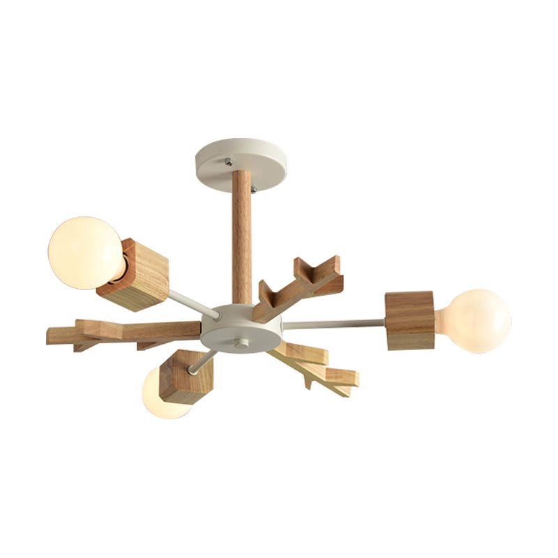 Japanese Style Beige Pendant Light Snowflake Shape Wood Chandelier for Bedroom Clearhalo 'Carpenter Chandeliers' 'Ceiling Lights' 'Chandeliers' 'Industrial' 'Modern Chandeliers' 'Modern' Lighting' 187811
