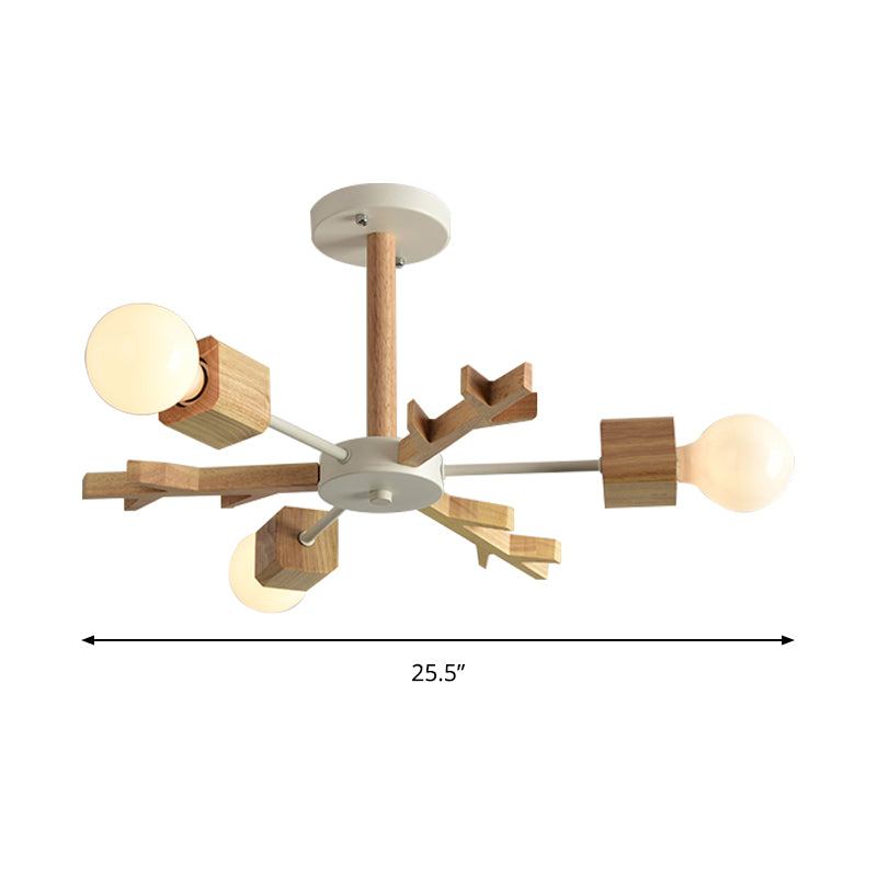 Japanese Style Beige Pendant Light Snowflake Shape Wood Chandelier for Bedroom Clearhalo 'Carpenter Chandeliers' 'Ceiling Lights' 'Chandeliers' 'Industrial' 'Modern Chandeliers' 'Modern' Lighting' 187812