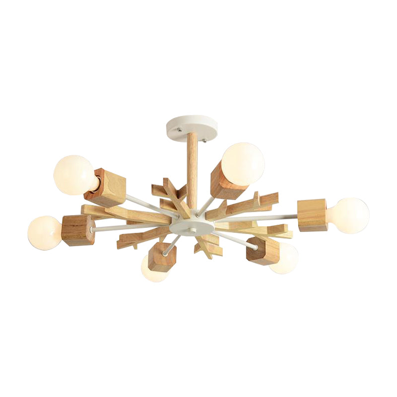 Japanese Style Beige Pendant Light Snowflake Shape Wood Chandelier for Bedroom Clearhalo 'Carpenter Chandeliers' 'Ceiling Lights' 'Chandeliers' 'Industrial' 'Modern Chandeliers' 'Modern' Lighting' 187815