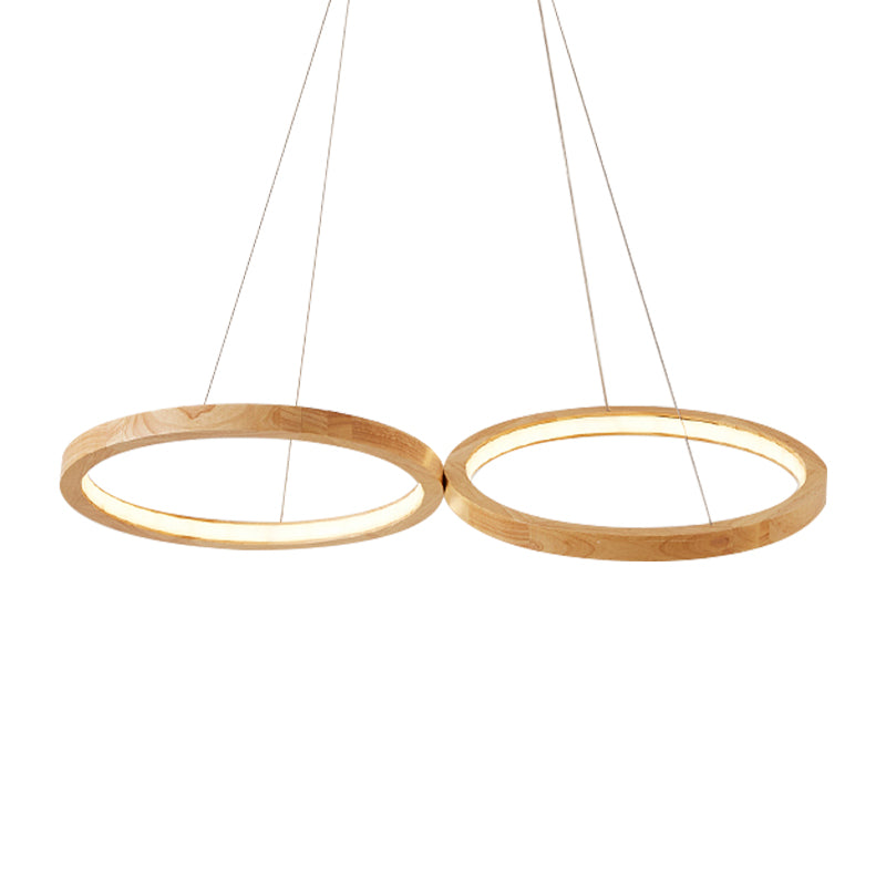 Wood Double-Ring Pendant Light Dining Room Modern Simple Chandelier in Beige Clearhalo 'Carpenter Chandeliers' 'Ceiling Lights' 'Chandeliers' 'Industrial' 'Modern Chandeliers' 'Modern' Lighting' 187854