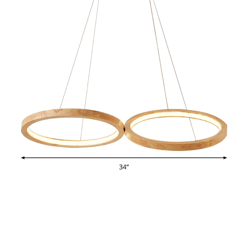 Wood Double-Ring Pendant Light Dining Room Modern Simple Chandelier in Beige Clearhalo 'Carpenter Chandeliers' 'Ceiling Lights' 'Chandeliers' 'Industrial' 'Modern Chandeliers' 'Modern' Lighting' 187856