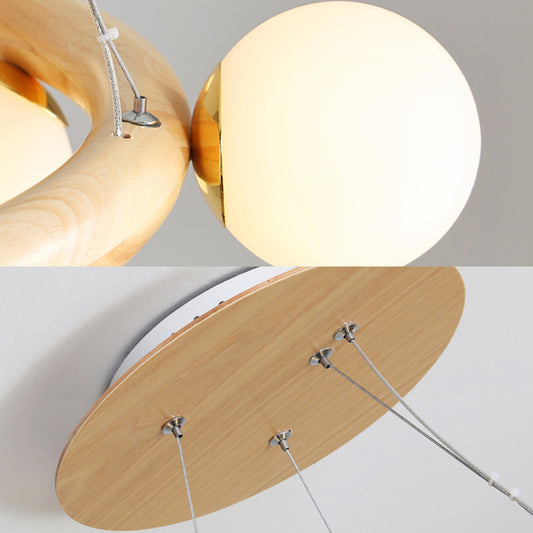 Wood Ring Suspension Light with Bubble Shade Japanese Style Pendant Light in Beige for Study Room Clearhalo 'Carpenter Chandeliers' 'Ceiling Lights' 'Chandeliers' 'Industrial' 'Modern Chandeliers' 'Modern' Lighting' 187867