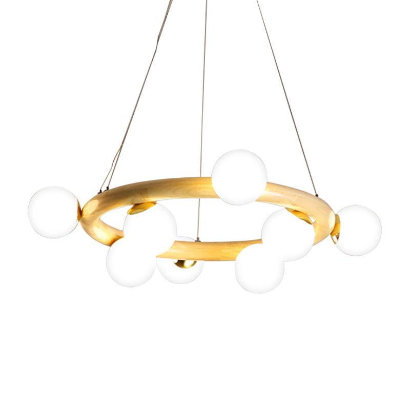 Wood Ring Suspension Light with Bubble Shade Japanese Style Pendant Light in Beige for Study Room Clearhalo 'Carpenter Chandeliers' 'Ceiling Lights' 'Chandeliers' 'Industrial' 'Modern Chandeliers' 'Modern' Lighting' 187870