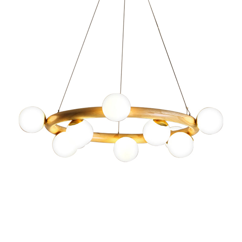 Wood Ring Suspension Light with Bubble Shade Japanese Style Pendant Light in Beige for Study Room Clearhalo 'Carpenter Chandeliers' 'Ceiling Lights' 'Chandeliers' 'Industrial' 'Modern Chandeliers' 'Modern' Lighting' 187874