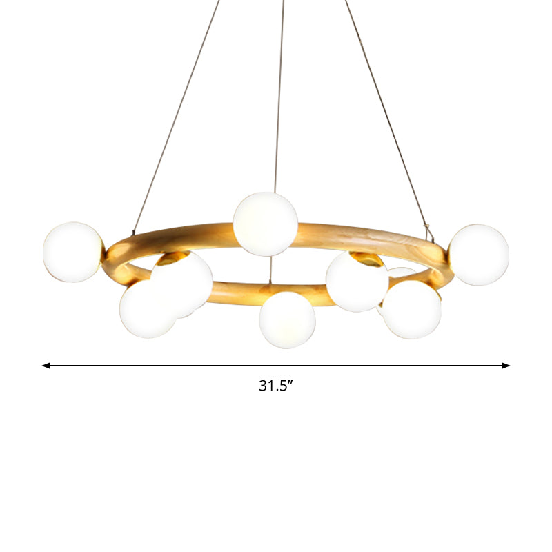 Wood Ring Suspension Light with Bubble Shade Japanese Style Pendant Light in Beige for Study Room Clearhalo 'Carpenter Chandeliers' 'Ceiling Lights' 'Chandeliers' 'Industrial' 'Modern Chandeliers' 'Modern' Lighting' 187875