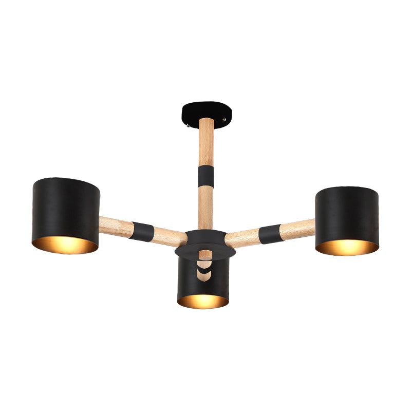 Cylinder Shade Boys Bedroom Chandelier Metal Wood Nordic Modern Hanging Light Clearhalo 'Ceiling Lights' 'Chandeliers' Lighting' options 187959