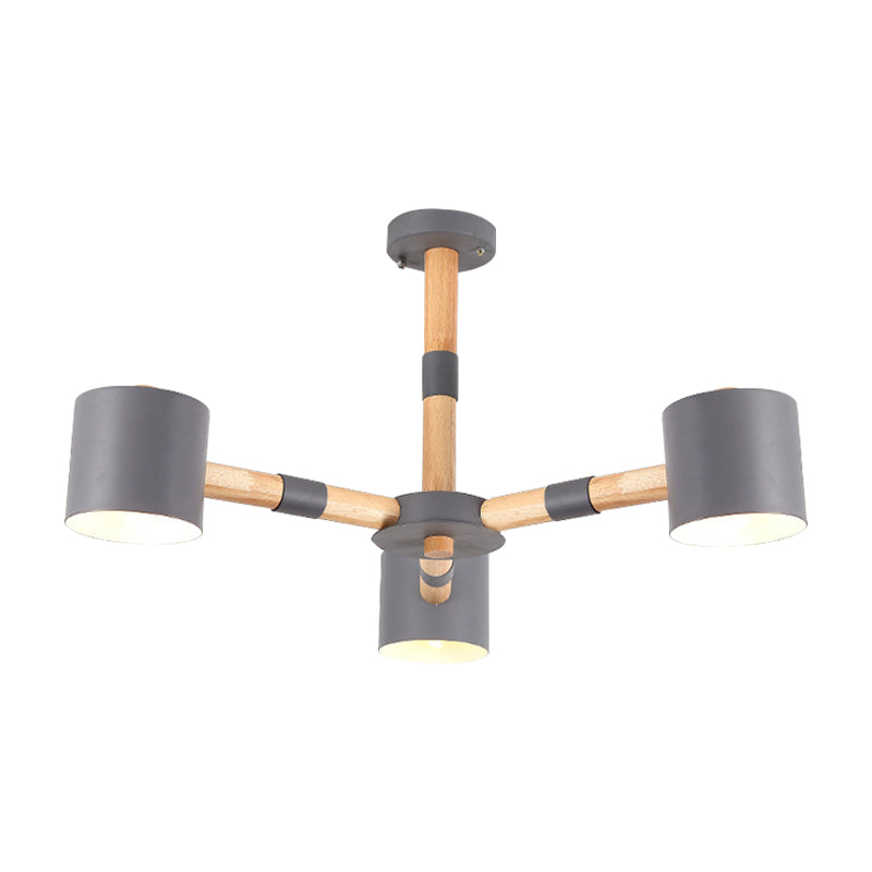 Cylinder Shade Boys Bedroom Chandelier Metal Wood Nordic Modern Hanging Light Clearhalo 'Ceiling Lights' 'Chandeliers' Lighting' options 187963