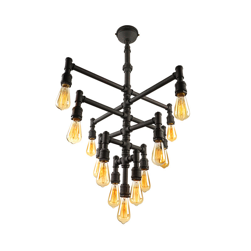 9/13 Lights Tiered Pendant Light Fixture with Water Pipe Farmhouse Style Rust Metal Chandelier Lamp Clearhalo 'Cast Iron' 'Ceiling Lights' 'Chandeliers' 'Industrial Chandeliers' 'Industrial' 'Metal' 'Middle Century Chandeliers' 'Rustic Chandeliers' 'Tiffany' Lighting' 188025