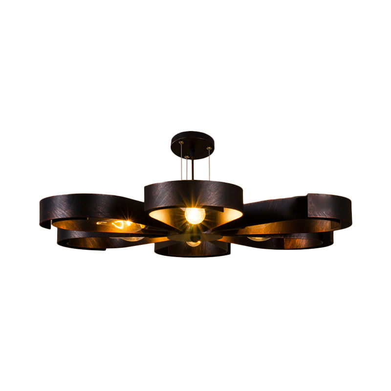 Bronze/Rust Flower Shaped Chandelier Lighting Farmhouse Metal 6-Light Living Room Pendant Light with Adjustable Cord Clearhalo 'Cast Iron' 'Ceiling Lights' 'Chandeliers' 'Industrial Chandeliers' 'Industrial' 'Metal' 'Middle Century Chandeliers' 'Rustic Chandeliers' 'Tiffany' Lighting' 188041