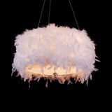 Romantic Drum Pendant Light One Light Feather Hanging Light in White for Adult Bedroom