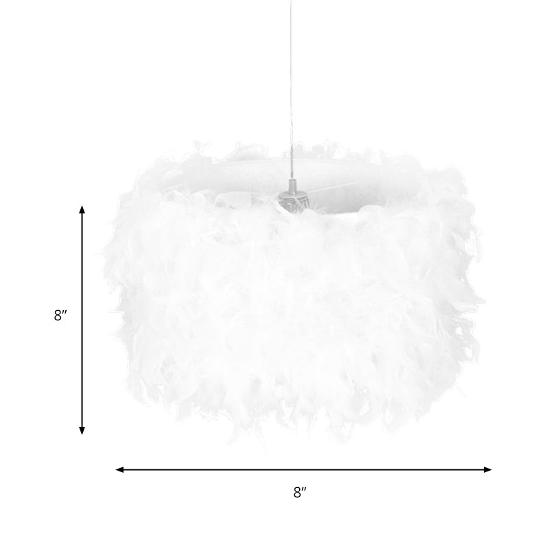 Romantic Drum Pendant Light One Light Feather Hanging Light in White for Adult Bedroom Clearhalo 'Ceiling Lights' 'Pendant Lights' 'Pendants' Lighting' 188074