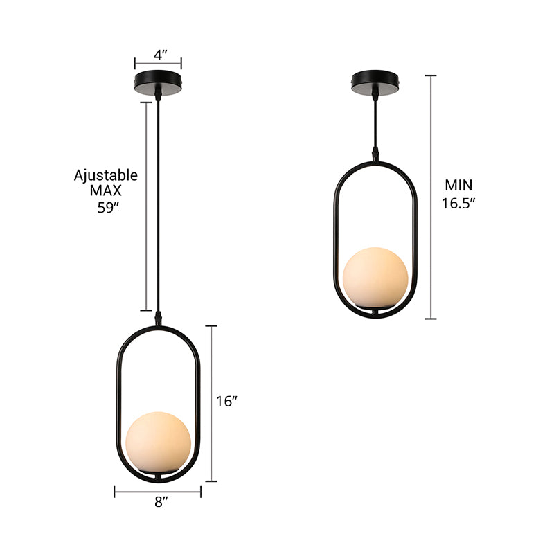 Globe Pendant Lighting Modern White Glass 1/2 Lights Black/Gold Hanging Ceiling Lamp for Bedroom Clearhalo 'Ceiling Lights' 'Glass shade' 'Glass' 'Iluminaci��n' 'L��mparas Colgantes' 'L��mparas de Techo' 'Modern Pendants' 'Modern' 'Pendant Lights' 'Pendants' Hogar' Lighting' 188085