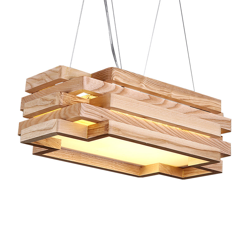 5-Tier Rectangle Hanging Light Wood Nordic Stylish LED Pendant Light in Beige for Tea Station Clearhalo 'Carpenter Chandeliers' 'Ceiling Lights' 'Chandeliers' 'Industrial' 'Modern Chandeliers' 'Modern' Lighting' 188162