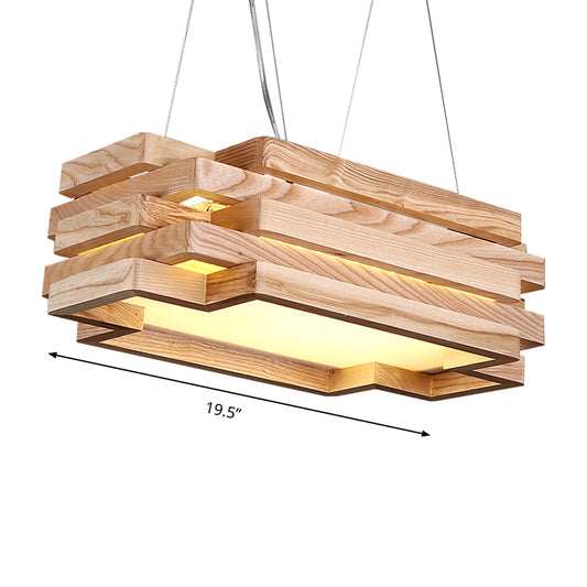 5-Tier Rectangle Hanging Light Wood Nordic Stylish LED Pendant Light in Beige for Tea Station Clearhalo 'Carpenter Chandeliers' 'Ceiling Lights' 'Chandeliers' 'Industrial' 'Modern Chandeliers' 'Modern' Lighting' 188163