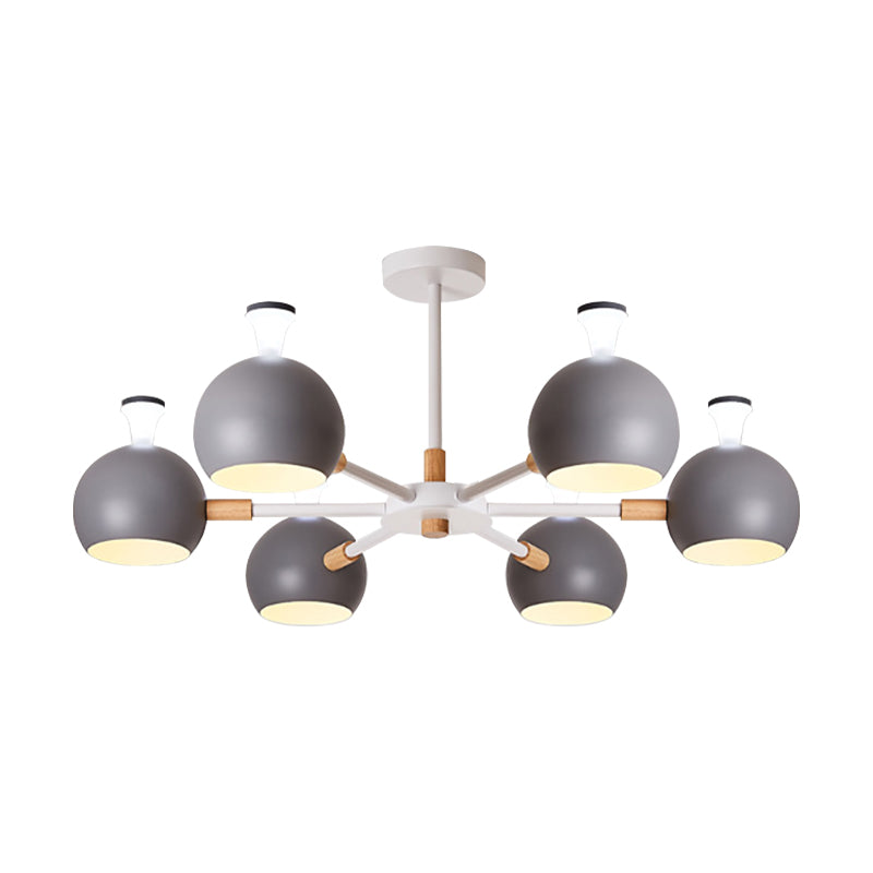 Nursing Room Snowflake Chandelier with Spherical Shade Wood 6-Head Ceiling Pendant Clearhalo 'Ceiling Lights' 'Chandeliers' Lighting' options 188219