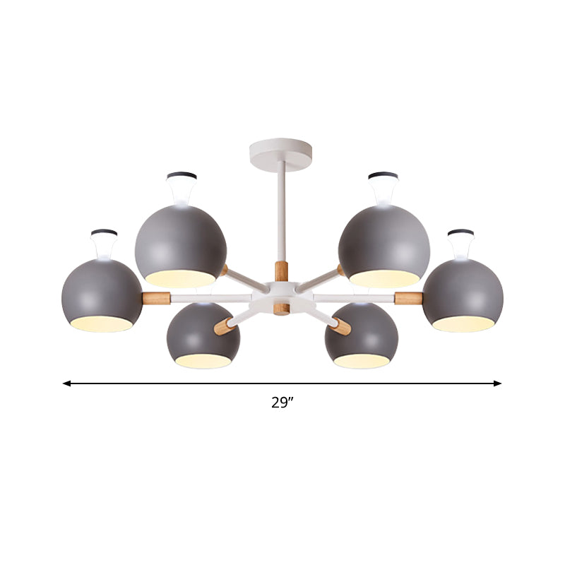 Nursing Room Snowflake Chandelier with Spherical Shade Wood 6-Head Ceiling Pendant Clearhalo 'Ceiling Lights' 'Chandeliers' Lighting' options 188220