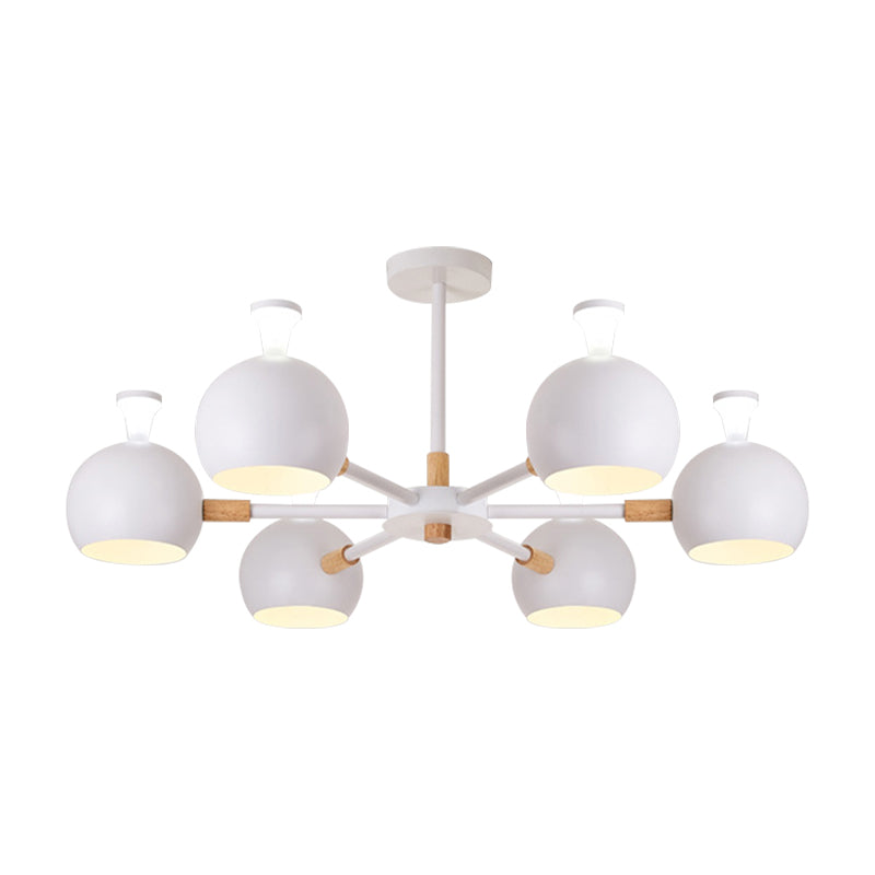 Nursing Room Snowflake Chandelier with Spherical Shade Wood 6-Head Ceiling Pendant Clearhalo 'Ceiling Lights' 'Chandeliers' Lighting' options 188223