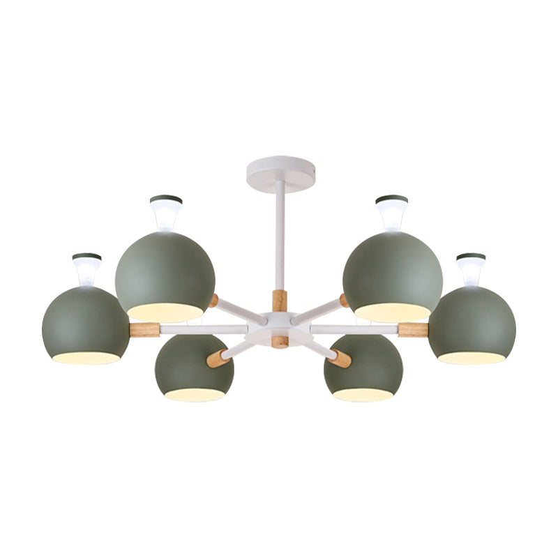 Nursing Room Snowflake Chandelier with Spherical Shade Wood 6-Head Ceiling Pendant Clearhalo 'Ceiling Lights' 'Chandeliers' Lighting' options 188226