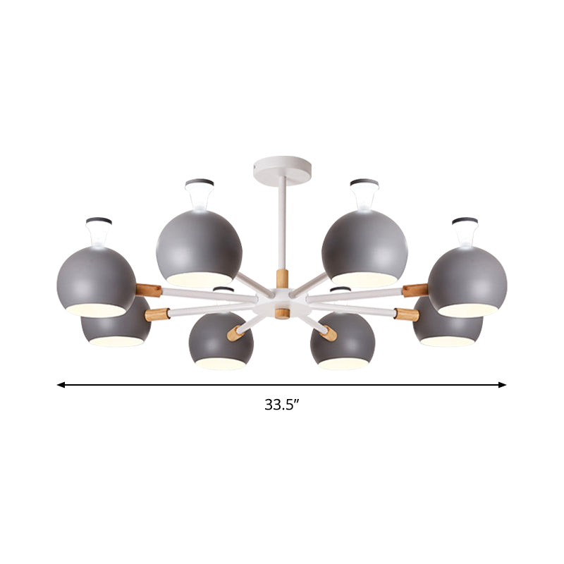 Wood Snowflake Hanging Light with Orb Shade 8-Bulb Macaron Chandelier for Kindergarten Clearhalo 'Ceiling Lights' 'Chandeliers' Lighting' options 188243