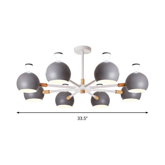 Wood Snowflake Hanging Light with Orb Shade 8-Bulb Macaron Chandelier for Kindergarten Clearhalo 'Ceiling Lights' 'Chandeliers' Lighting' options 188243