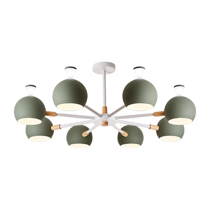 Wood Snowflake Hanging Light with Orb Shade 8-Bulb Macaron Chandelier for Kindergarten Clearhalo 'Ceiling Lights' 'Chandeliers' Lighting' options 188249