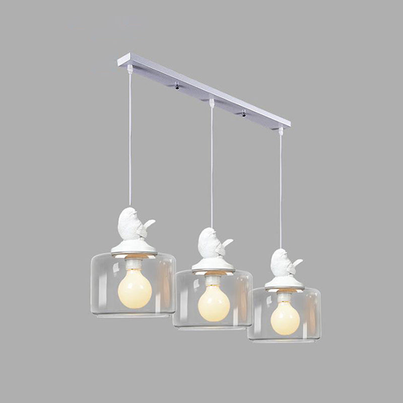 Clear Drum Shade Hanging Light with Bird Contemporary Glass Pendant Light for Restaurant Clearhalo 'Ceiling Lights' 'Close To Ceiling Lights' 'Glass shade' 'Glass' 'Pendant Lights' 'Pendants' Lighting' 188310