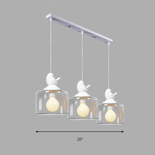 Clear Drum Shade Hanging Light with Bird Contemporary Glass Pendant Light for Restaurant Clearhalo 'Ceiling Lights' 'Close To Ceiling Lights' 'Glass shade' 'Glass' 'Pendant Lights' 'Pendants' Lighting' 188311