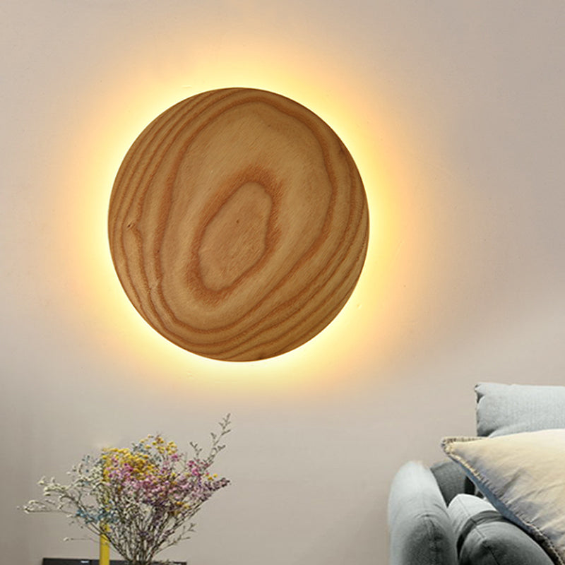 Wood Circle Wall Lighting Ideas Minimalism 5"/7" Width LED Beige Surface Wall Sconce for Parlor Wood Clearhalo 'Modern wall lights' 'Modern' 'Wall Lamps & Sconces' 'Wall Lights' Lighting' 1883134