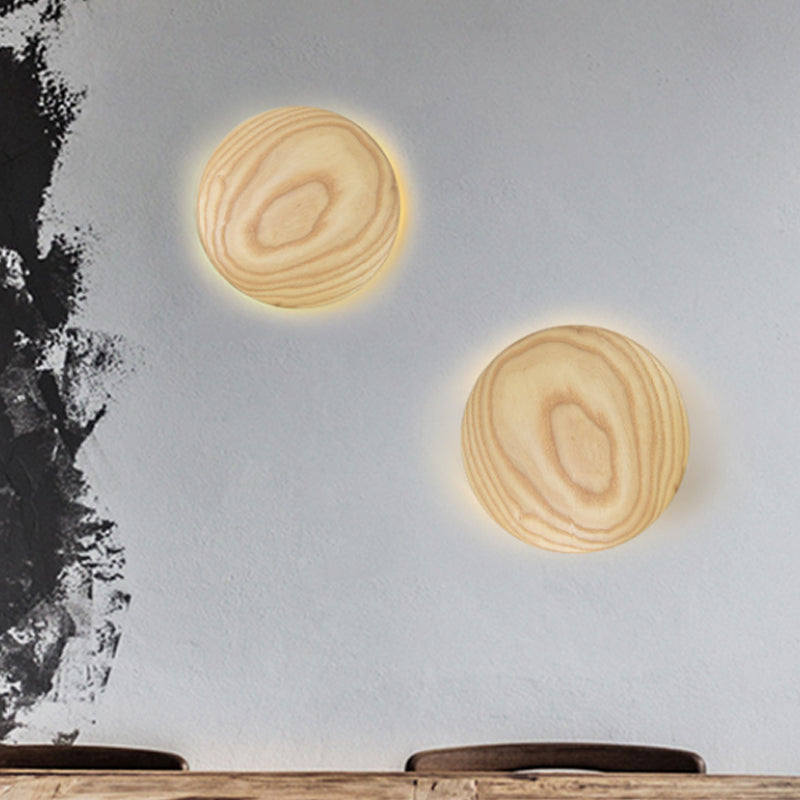 Wood Circle Wall Lighting Ideas Minimalism 5"/7" Width LED Beige Surface Wall Sconce for Parlor Clearhalo 'Modern wall lights' 'Modern' 'Wall Lamps & Sconces' 'Wall Lights' Lighting' 1883135
