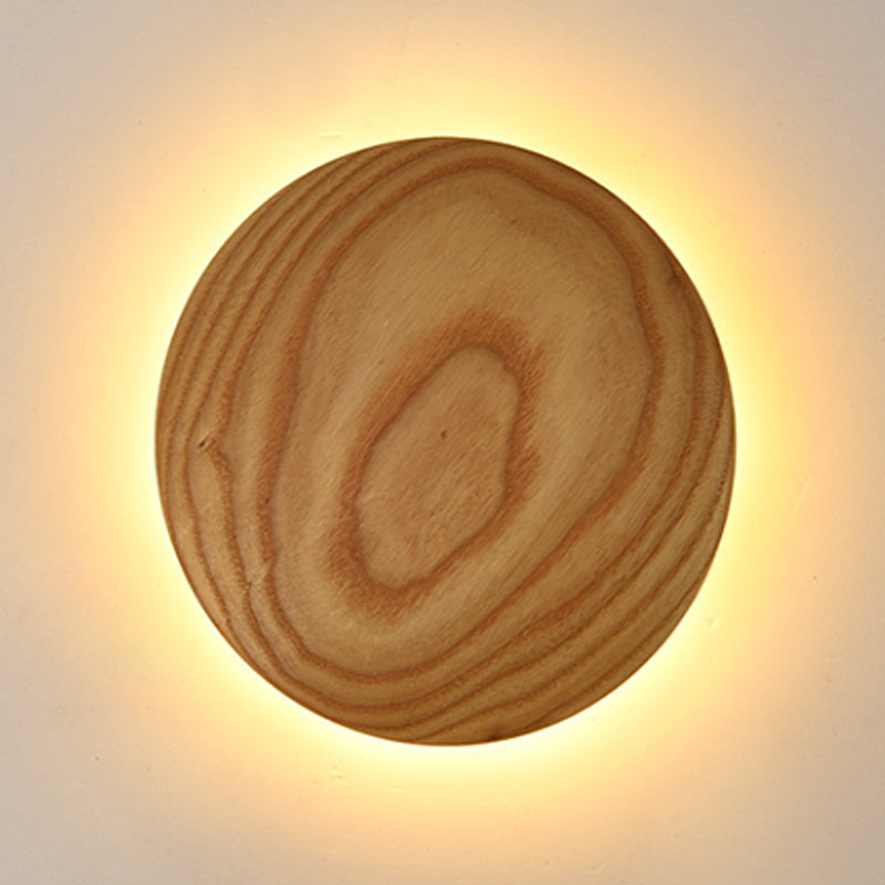 Wood Circle Wall Lighting Ideas Minimalism 5"/7" Width LED Beige Surface Wall Sconce for Parlor Clearhalo 'Modern wall lights' 'Modern' 'Wall Lamps & Sconces' 'Wall Lights' Lighting' 1883136