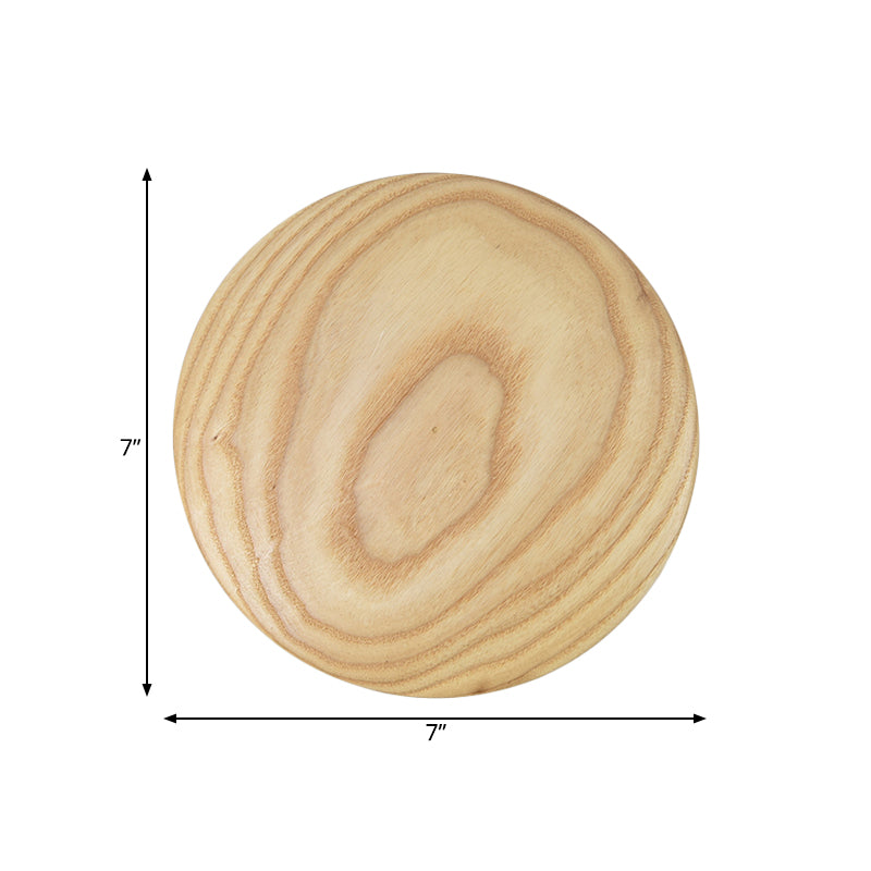 Wood Circle Wall Lighting Ideas Minimalism 5"/7" Width LED Beige Surface Wall Sconce for Parlor Clearhalo 'Modern wall lights' 'Modern' 'Wall Lamps & Sconces' 'Wall Lights' Lighting' 1883138