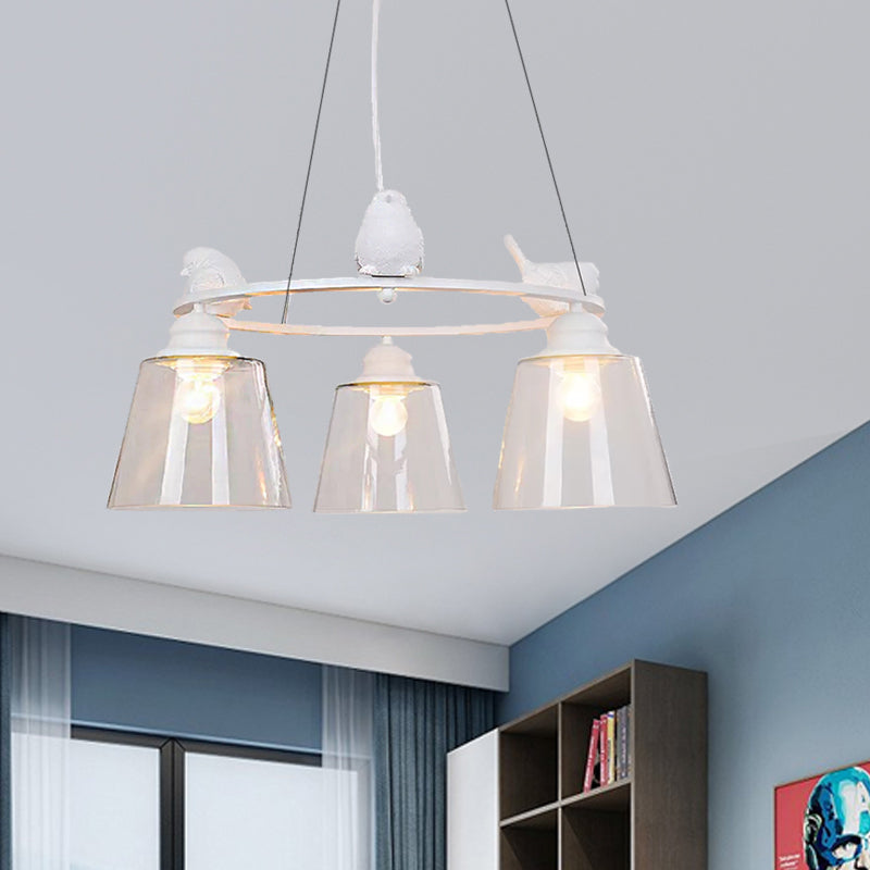 Bucket Shade Pendant Light with Bird Nordic Style Transparent Glass Hanging Light in White for Cafe 3 Clear Clearhalo 'Ceiling Lights' 'Chandeliers' 'Close To Ceiling Lights' 'Glass shade' 'Glass' Lighting' 188321