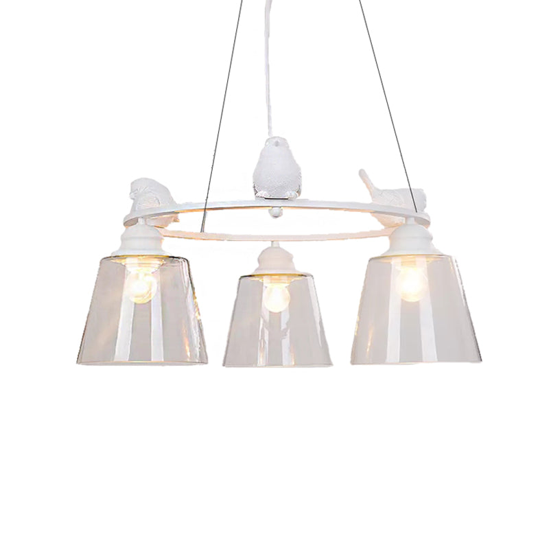 Bucket Shade Pendant Light with Bird Nordic Style Transparent Glass Hanging Light in White for Cafe Clearhalo 'Ceiling Lights' 'Chandeliers' 'Close To Ceiling Lights' 'Glass shade' 'Glass' Lighting' 188323