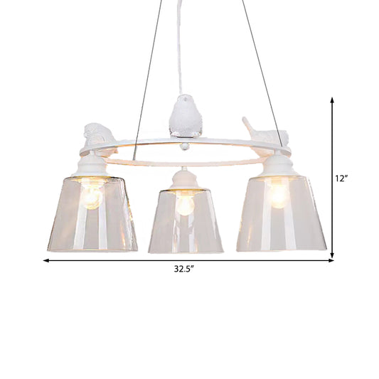 Bucket Shade Pendant Light with Bird Nordic Style Transparent Glass Hanging Light in White for Cafe Clearhalo 'Ceiling Lights' 'Chandeliers' 'Close To Ceiling Lights' 'Glass shade' 'Glass' Lighting' 188324