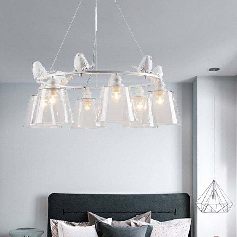 Bucket Shade Pendant Light with Bird Nordic Style Transparent Glass Hanging Light in White for Cafe 6 Clear Clearhalo 'Ceiling Lights' 'Chandeliers' 'Close To Ceiling Lights' 'Glass shade' 'Glass' Lighting' 188325