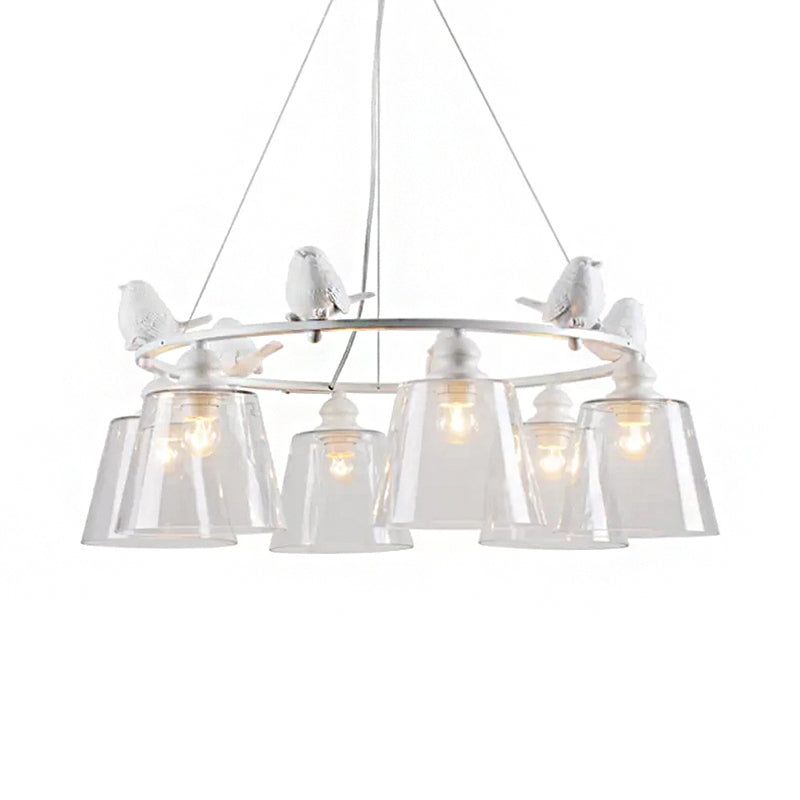 Bucket Shade Pendant Light with Bird Nordic Style Transparent Glass Hanging Light in White for Cafe Clearhalo 'Ceiling Lights' 'Chandeliers' 'Close To Ceiling Lights' 'Glass shade' 'Glass' Lighting' 188327