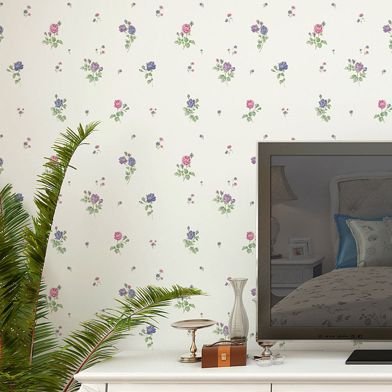 Dense Flower Pattern Wallpaper in Soft Color, Minimalist Wall Art for Guest Room Purple Clearhalo 'Country wall decor' 'Rustic' 'Wallpaper' Wall Decor' 1883306