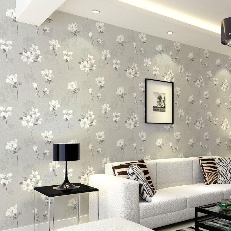 20.5" x 33' Magnolia Wallpaper Roll for Wedding Room Flower Wall Art in Natural Color, Stain-Resistant Light Gray Clearhalo 'Country wall decor' 'Rustic' 'Wallpaper' Wall Decor' 1883322