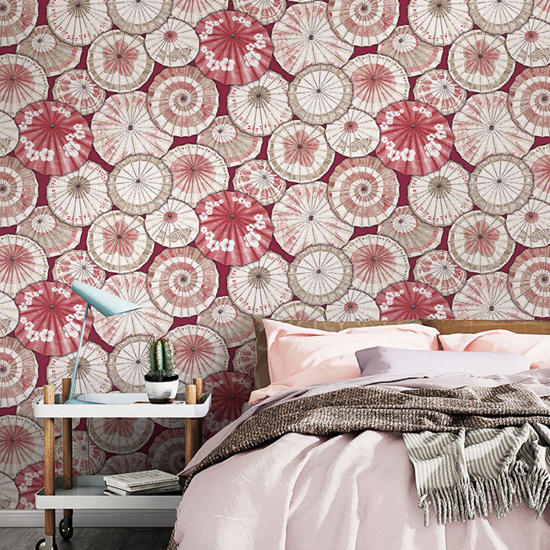 Stain-Resistant Umbrella Wall Art Non-Woven Fabric Countryside Wallpaper for Home Decoration, 33'L x 20.5"W Red Clearhalo 'Country wall decor' 'Rustic' 'Wallpaper' Wall Decor' 1883341