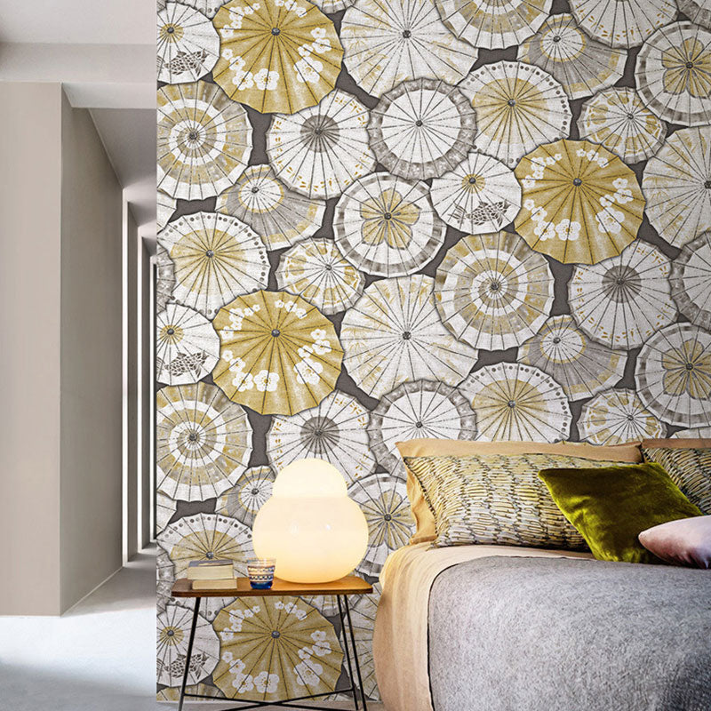 Stain-Resistant Umbrella Wall Art Non-Woven Fabric Countryside Wallpaper for Home Decoration, 33'L x 20.5"W Yellow-Gray Clearhalo 'Country wall decor' 'Rustic' 'Wallpaper' Wall Decor' 1883344