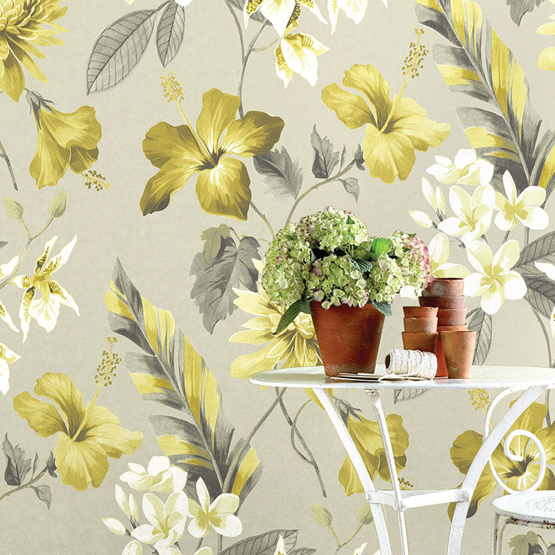 Natural Color Farmhouse Wallpaper 33' x 20.5" Blossoms and Leaf Wall Covering for Bedroom Green Clearhalo 'Country wall decor' 'Rustic' 'Wallpaper' Wall Decor' 1883365